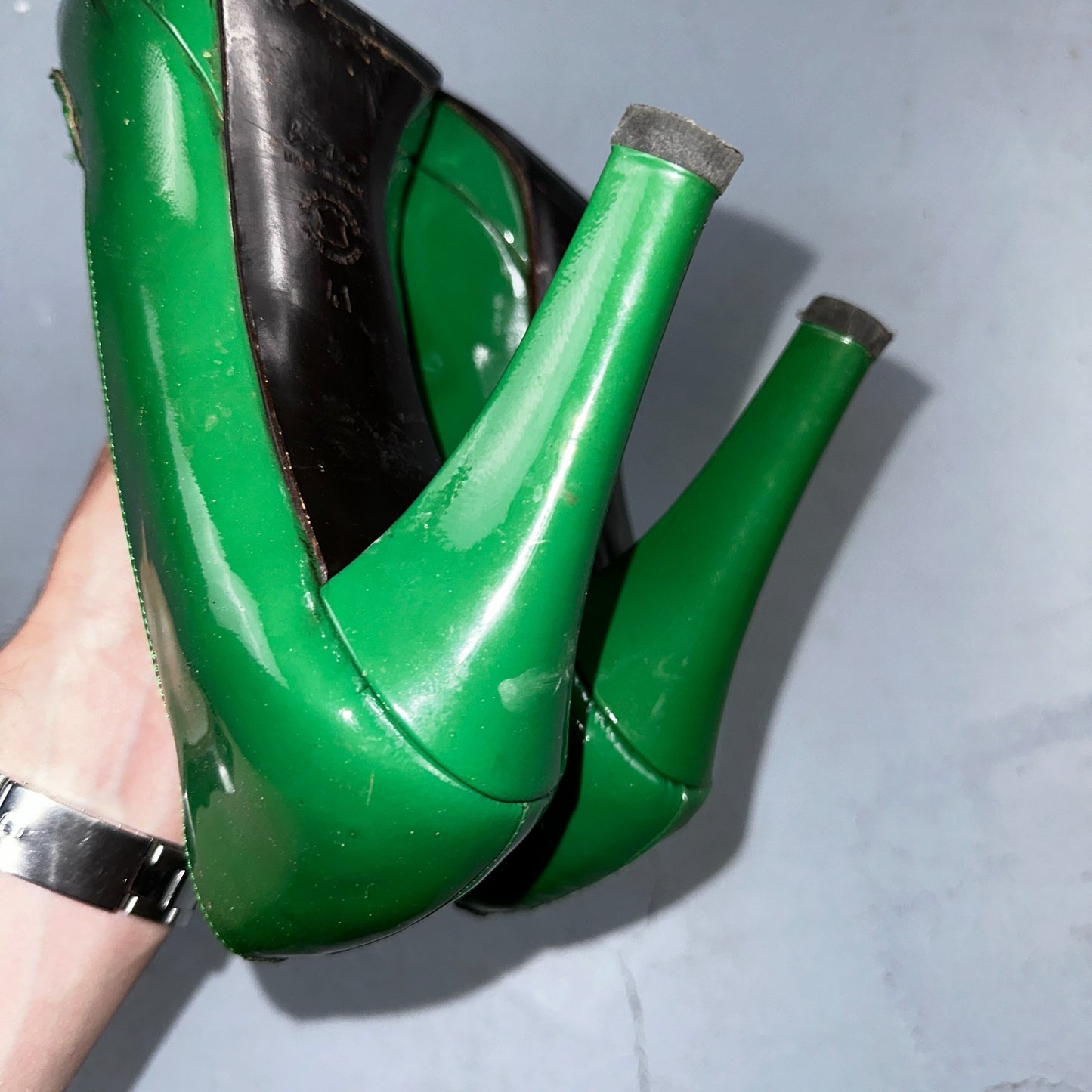Boden Shoes Women's Size 41 Green Casadei Heel Pump Made In Italy Patent Leather