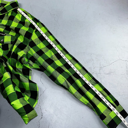 Demons Behind Me Men's Long Sleeve Button-Up Flannel Shirt Green/Black Size 5XL