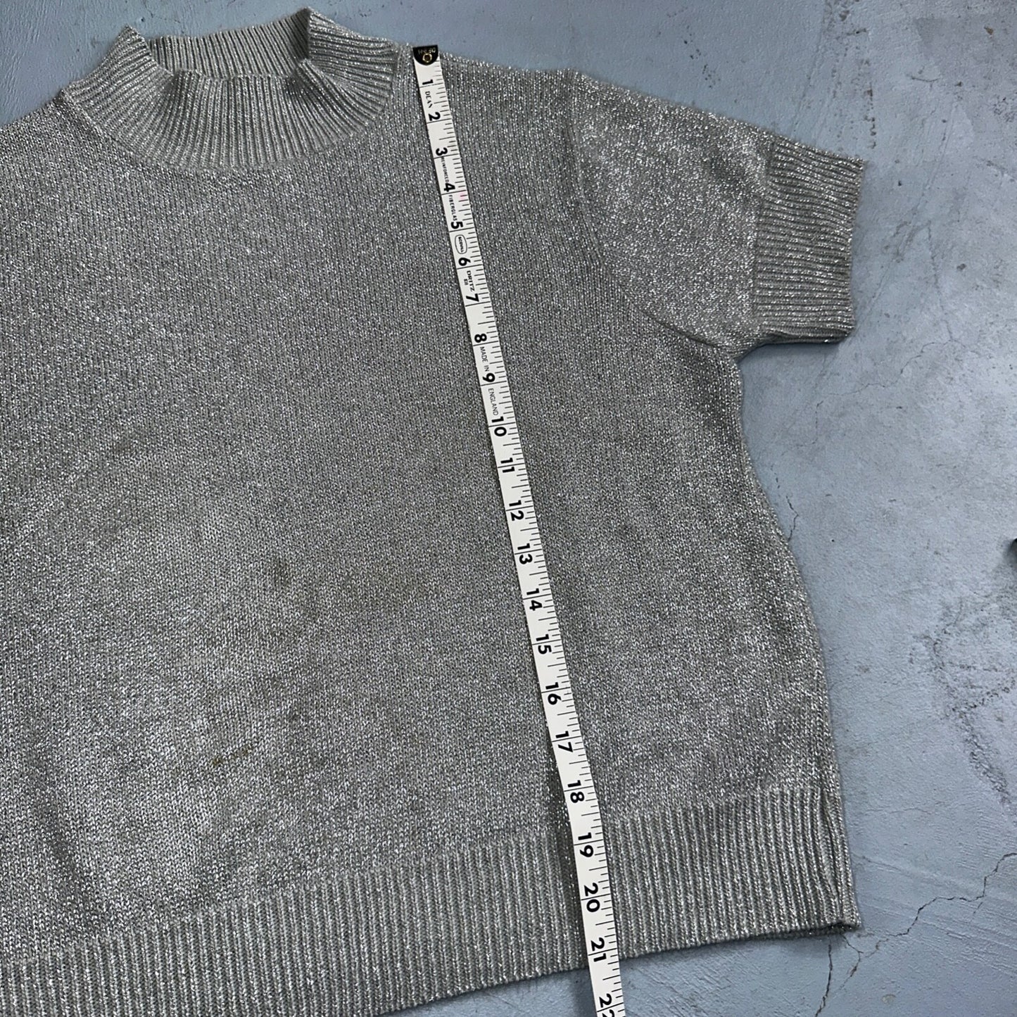 BFA Classics Womens Knit Short Sleeve Sweater Size Small Silver Sparkly Cute