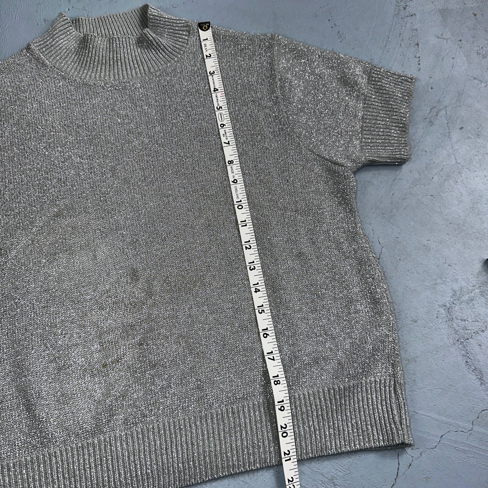 BFA Classics Womens Knit Short Sleeve Sweater Size Small Silver Sparkly Cute