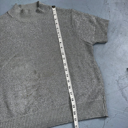 BFA Classics Womens Knit Short Sleeve Sweater Size Small Silver Sparkly Cute
