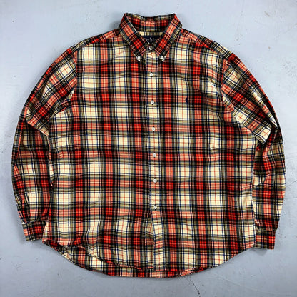 Ralph Lauren Classic Fit XL Plaid Shirt Red VTG Button Down Cotton Wool Blend