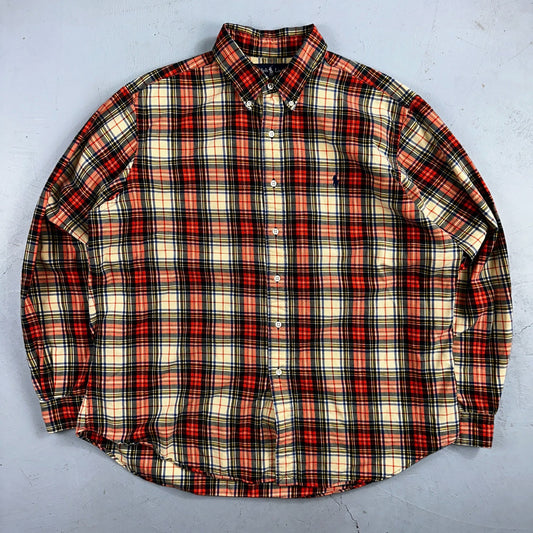 Ralph Lauren Classic Fit XL Plaid Shirt Red VTG Button Down Cotton Wool Blend