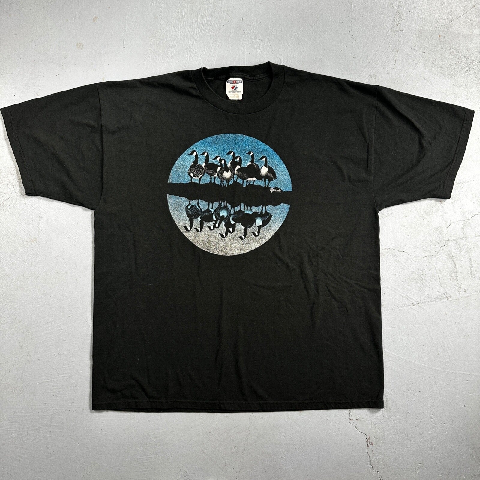 Art Geese Duck 90s VTG T Shirt Debby Neely Charles Perdew October Moon Reflect