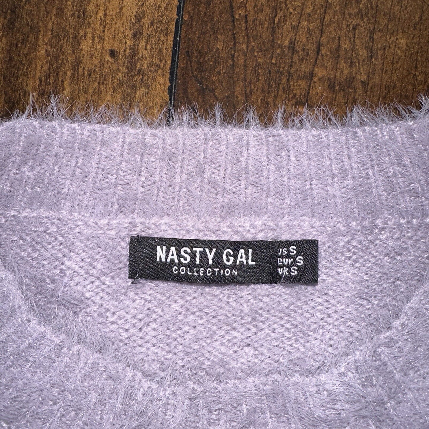 Nasty Gal Womens Fuzzy Sweater Purple Crew Neck Long Sleeve Mohair Vtg Style