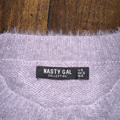 Nasty Gal Womens Fuzzy Sweater Purple Crew Neck Long Sleeve Mohair Vtg Style