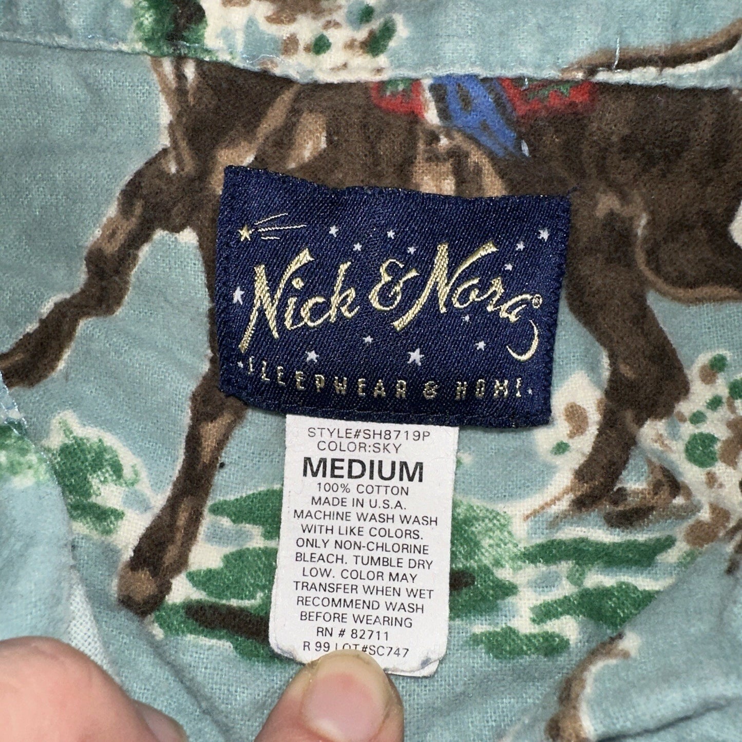 Nick & Nora Cowboy Pajama Shirt M Green Flannel Kurt Cobain USA 90s Nirvana T