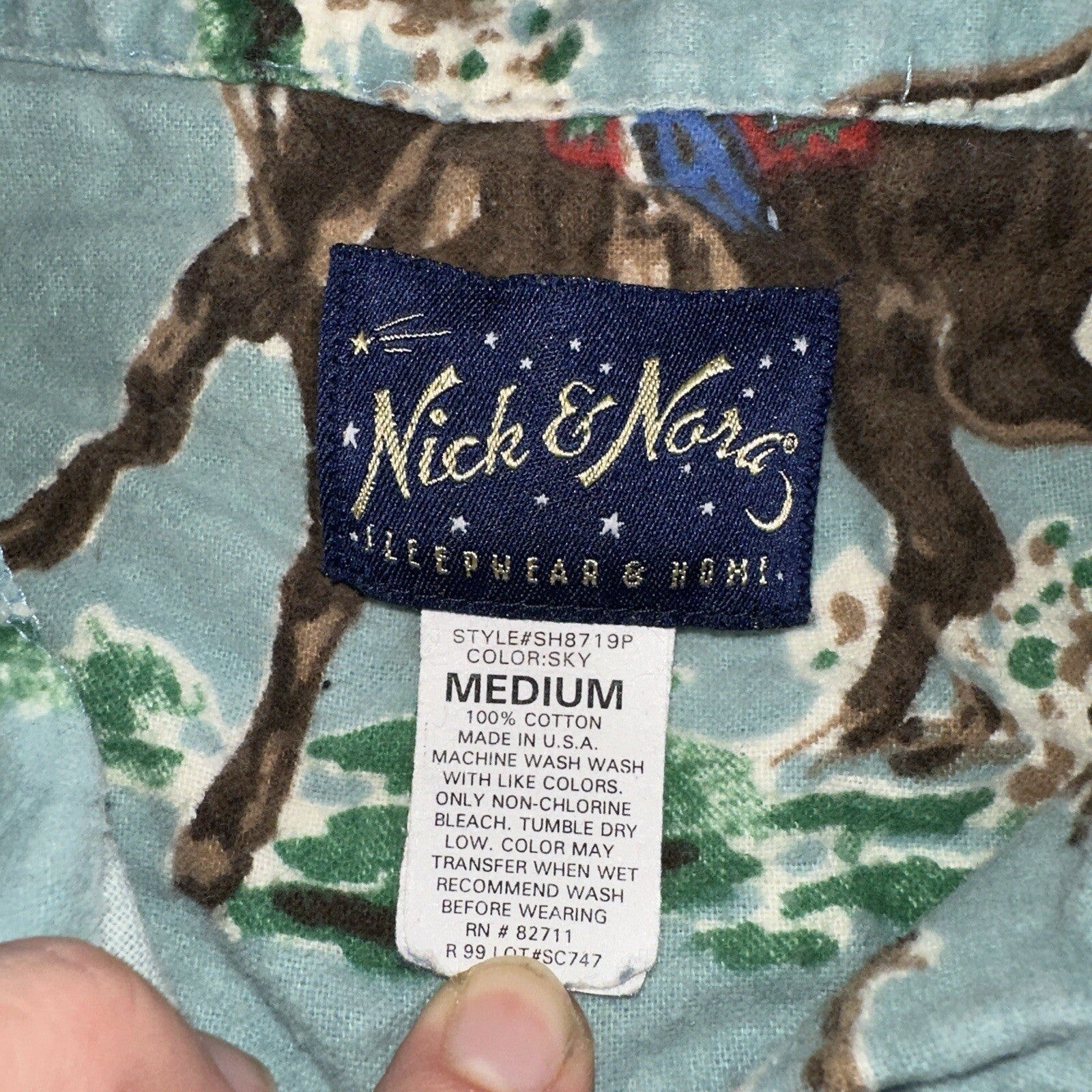 Nick & Nora Cowboy Pajama Shirt M Green Flannel Kurt Cobain USA 90s Nirvana T