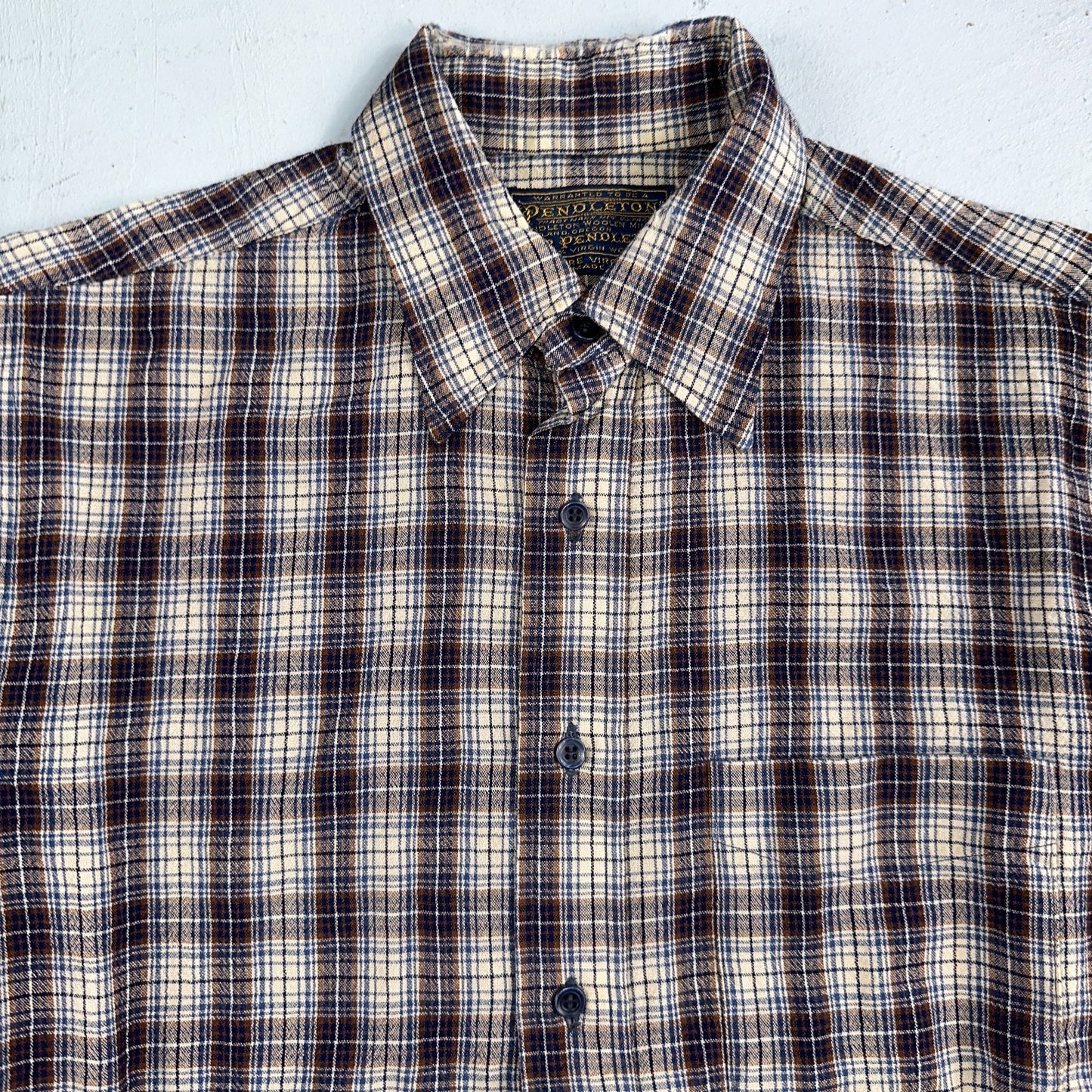 Vintage Pendleton Shirt Mens M Wool Plaid Flannel USA Button 1970s 70s Brown