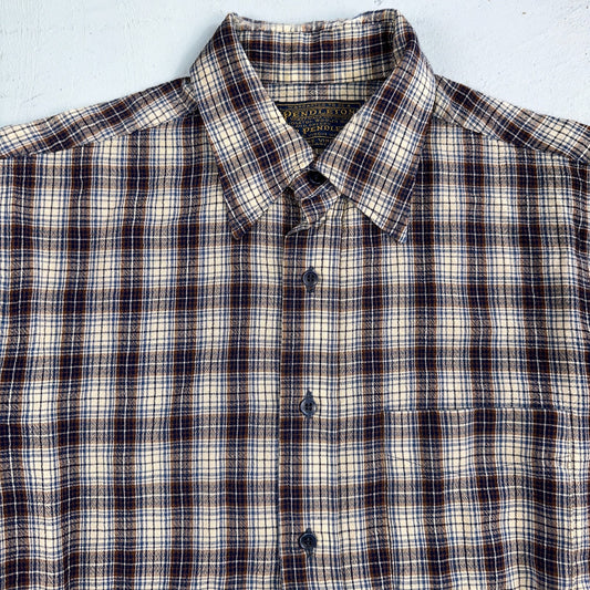 Vintage Pendleton Shirt Mens M Wool Plaid Flannel USA Button 1970s 70s Brown