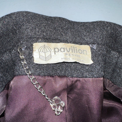VTG Pavilion Petite Gray Coat  Womens  Double Breasted Long Trench Overcoat Sz L