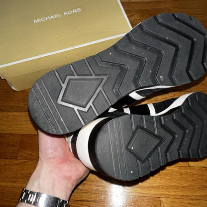 Size 7 Michael Kors Mabel Sneakers Coated MK Canvas Trainer Black MK Logo