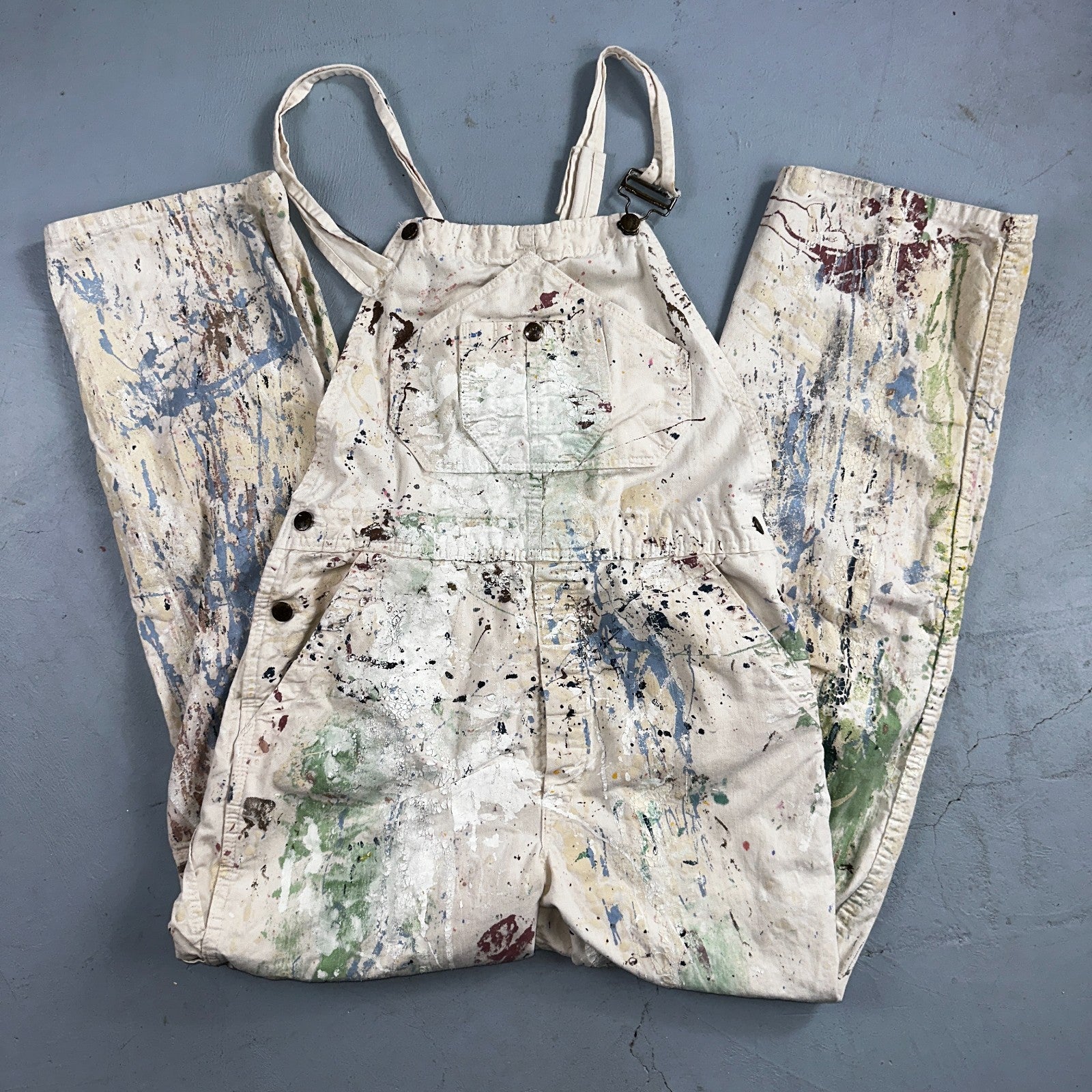 VTG Washington Dee Cee Thrashed Overalls Carpenter Bibs Workwear Painter Paint