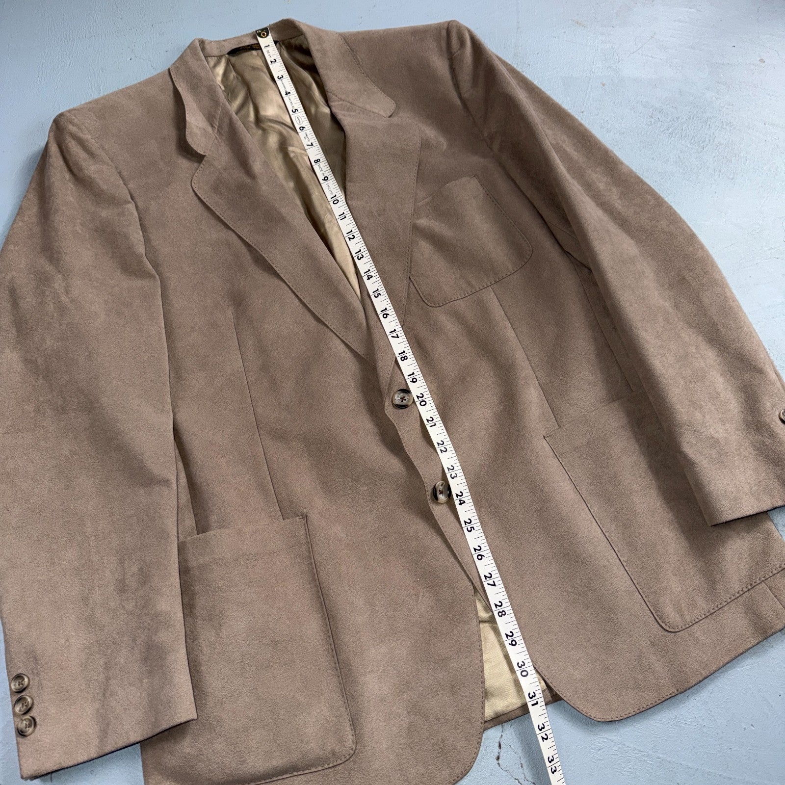 VTG Ultra Suede Blazer Men 42 Sports Coat 2 Button Western Beige Brown
