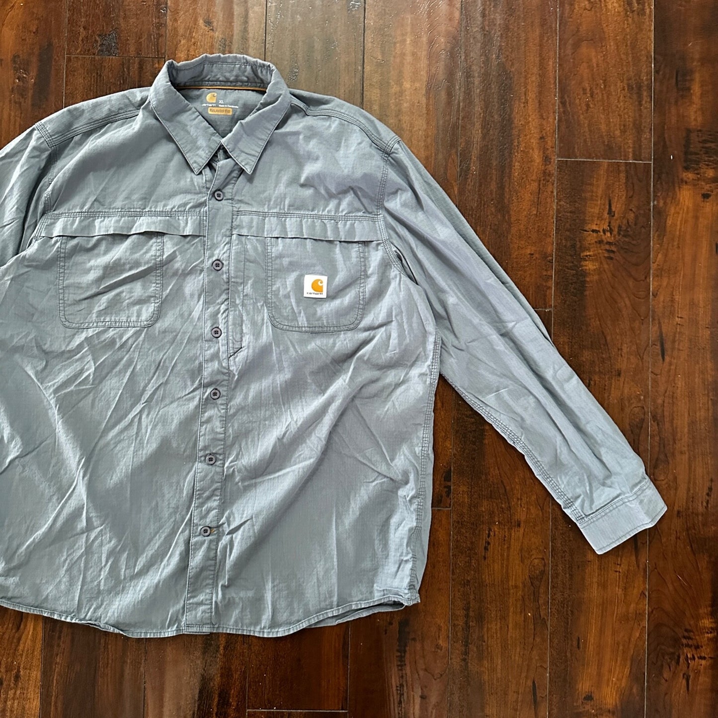 Carhartt Button Shirt XL Blue Force Long Sleeve Shirt Vented Relaxed Fit 101290