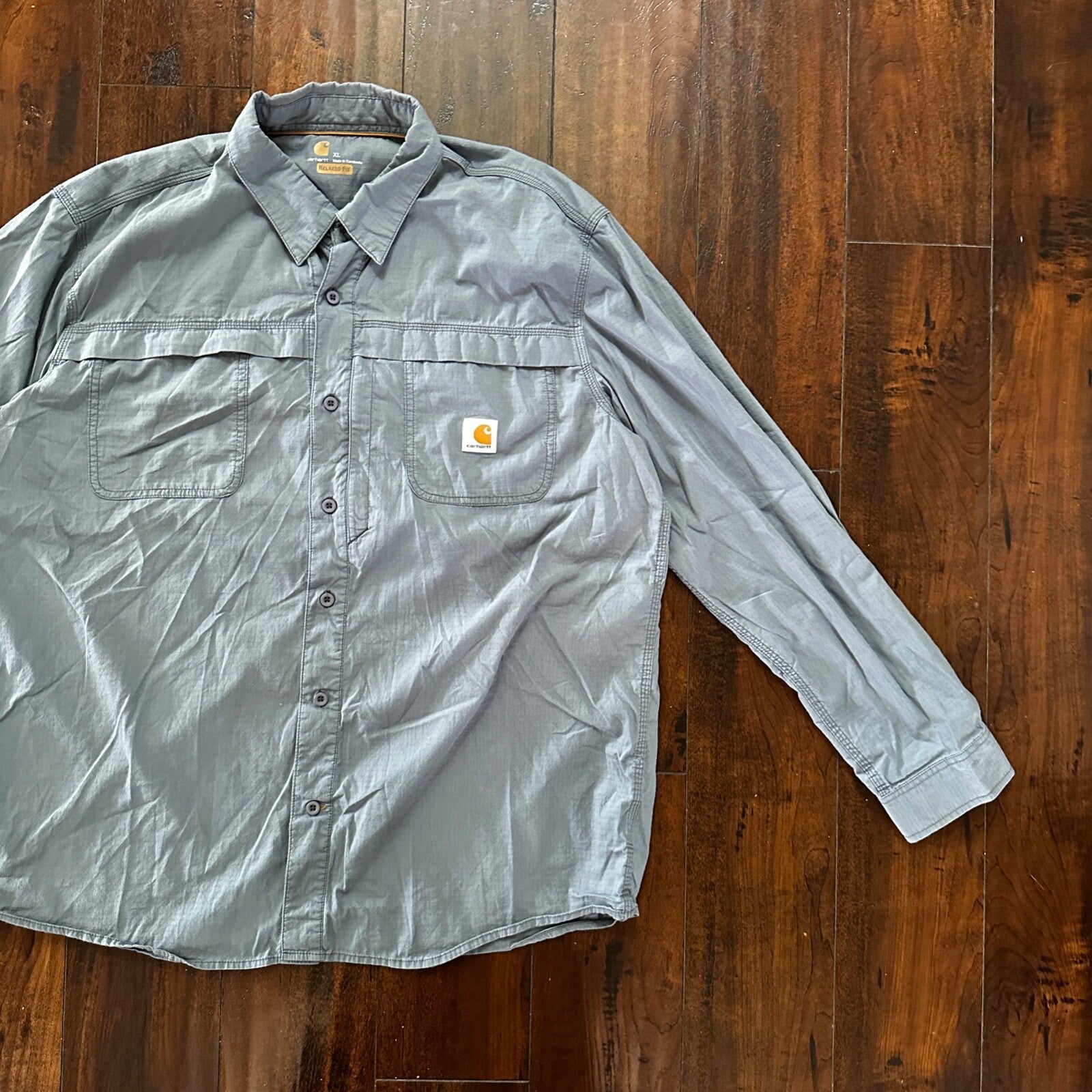 Carhartt Button Shirt XL Blue Force Long Sleeve Shirt Vented Relaxed Fit 101290