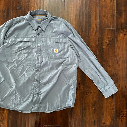 Carhartt Button Shirt XL Blue Force Long Sleeve Shirt Vented Relaxed Fit 101290