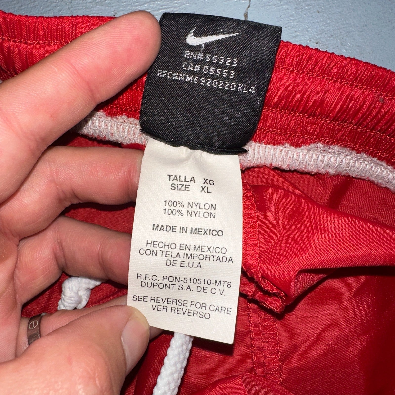 Nike Vintage Red Nylon Shorts Swoosh XL 90s Black Tag 6” Inseam Running Swim