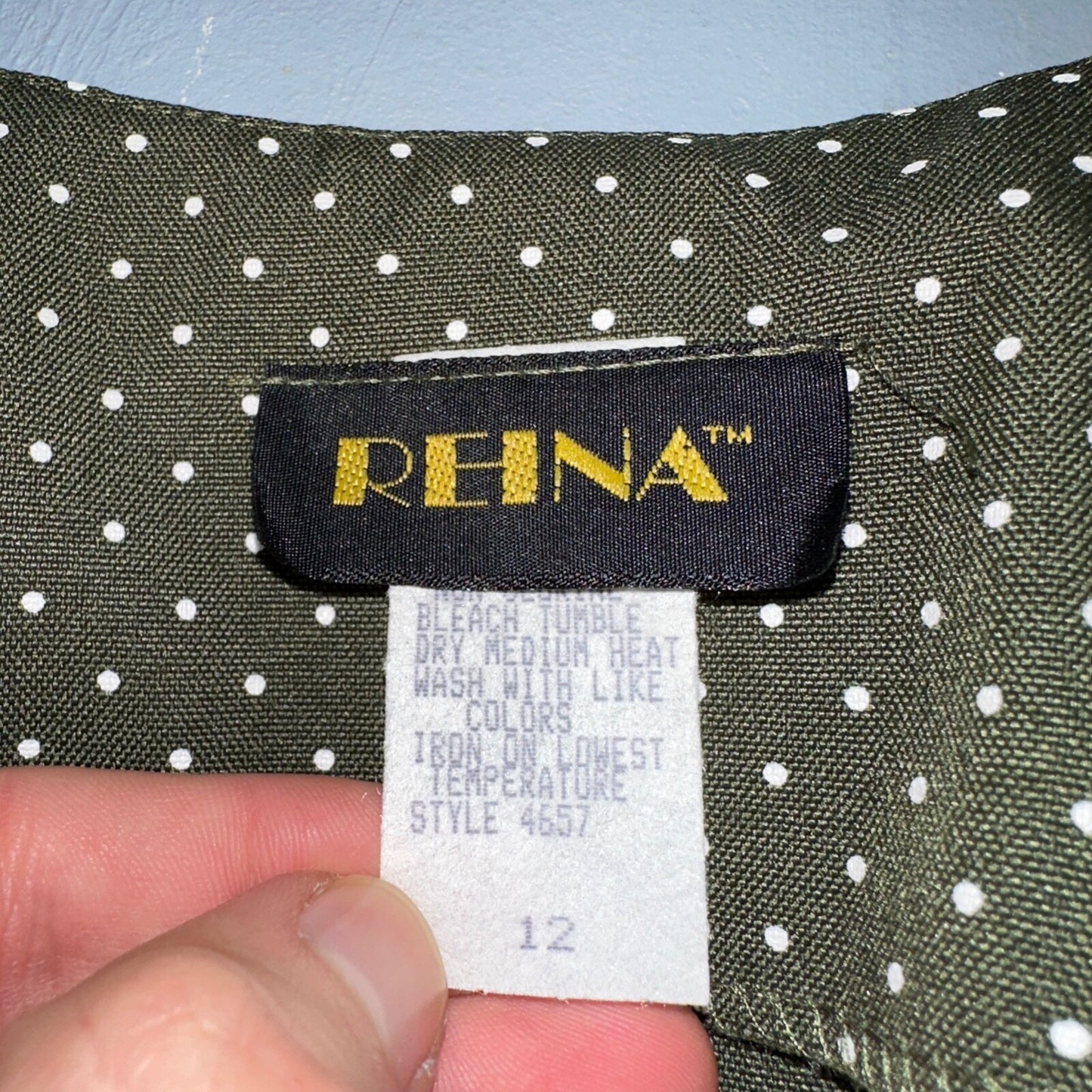 REINA 1970s Women Green Floral Dress Outfit Party Sz 12 VTG 2Pc Set Polka Dot