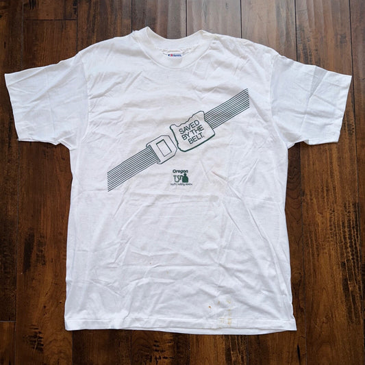Hanes XL Saved By The Belt Oregon PDX Vintage T Shirt 80s White Single Stitch