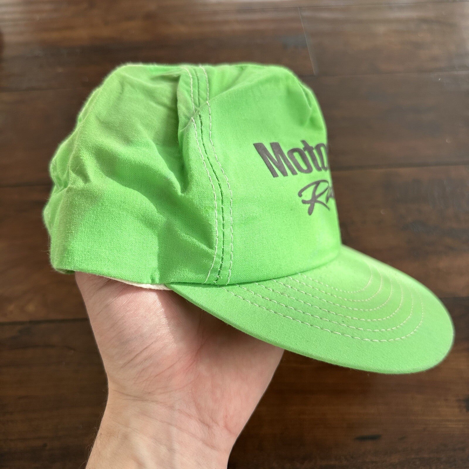 Vintage Motorcraft Racing Snapback Neon Green Hat Made in USA 80s 90s Cars Bikes