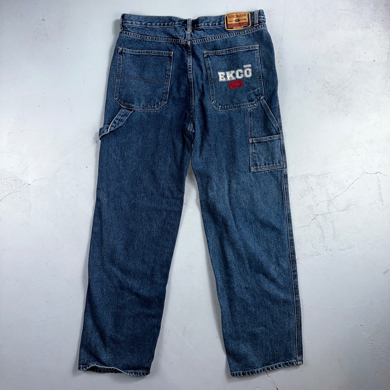 Richcow Jeans Vintage Y2K Carpenter Blue Denim Jeans Mens Size 38x32 Embroidery