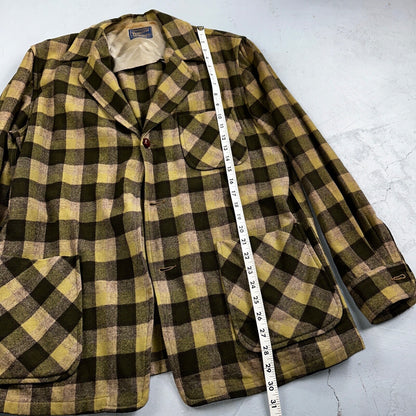 Pendleton 49er Blazer Mens L Yellow Green Wool Plaid Jacket Vintage 60s 1960s