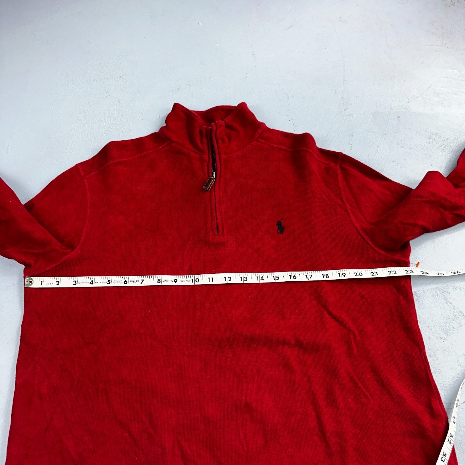 Polo Ralph Lauren Sweater VTG M Red Cotton Long Sleeve Mock Neck Quarter Zip