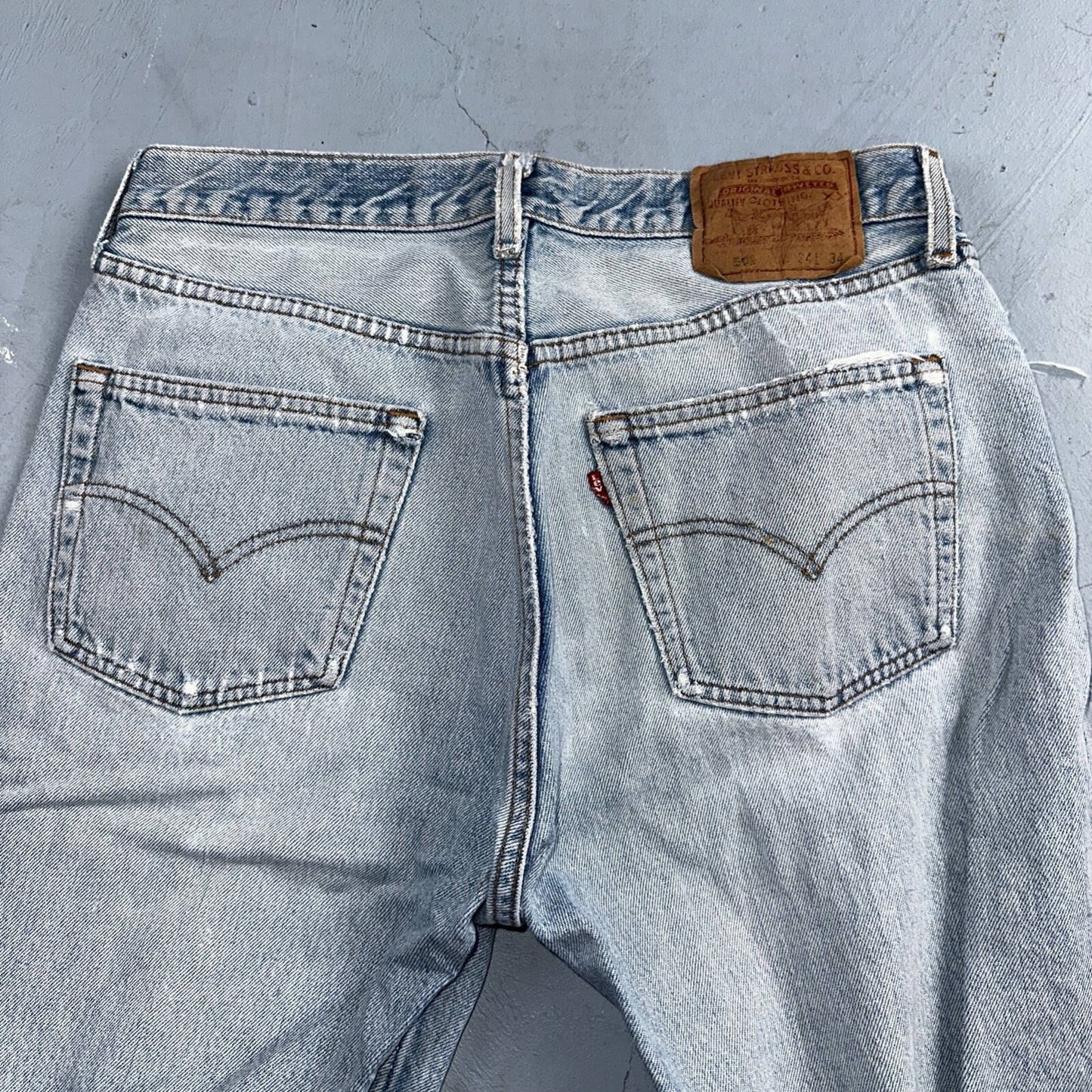 Levis 501 Vintage 90s USA XX Straight Leg Jeans Blue Light Wash 34x34 Act 31x33