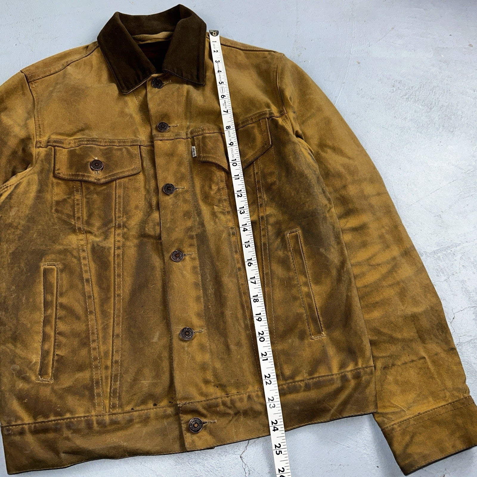 Filson x Levis Tin Cloth Trucker Jacket Men’s Small Tan Made In USA VTG Oil