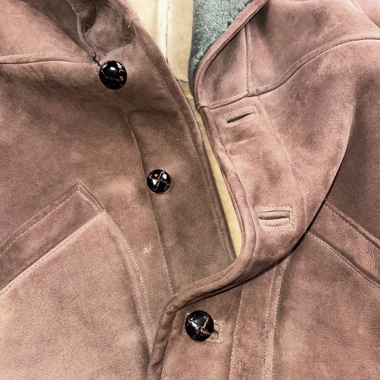 VTG Mens Coat Suede 60s Western Ranch Trucker Jacket Fur Sherpa 44 Brown 1960s