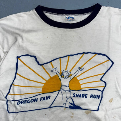 Oregon Champion 80s Ringer Fair Run VTG T Shirt 1980s Sun Fun Graphic XL Cool
