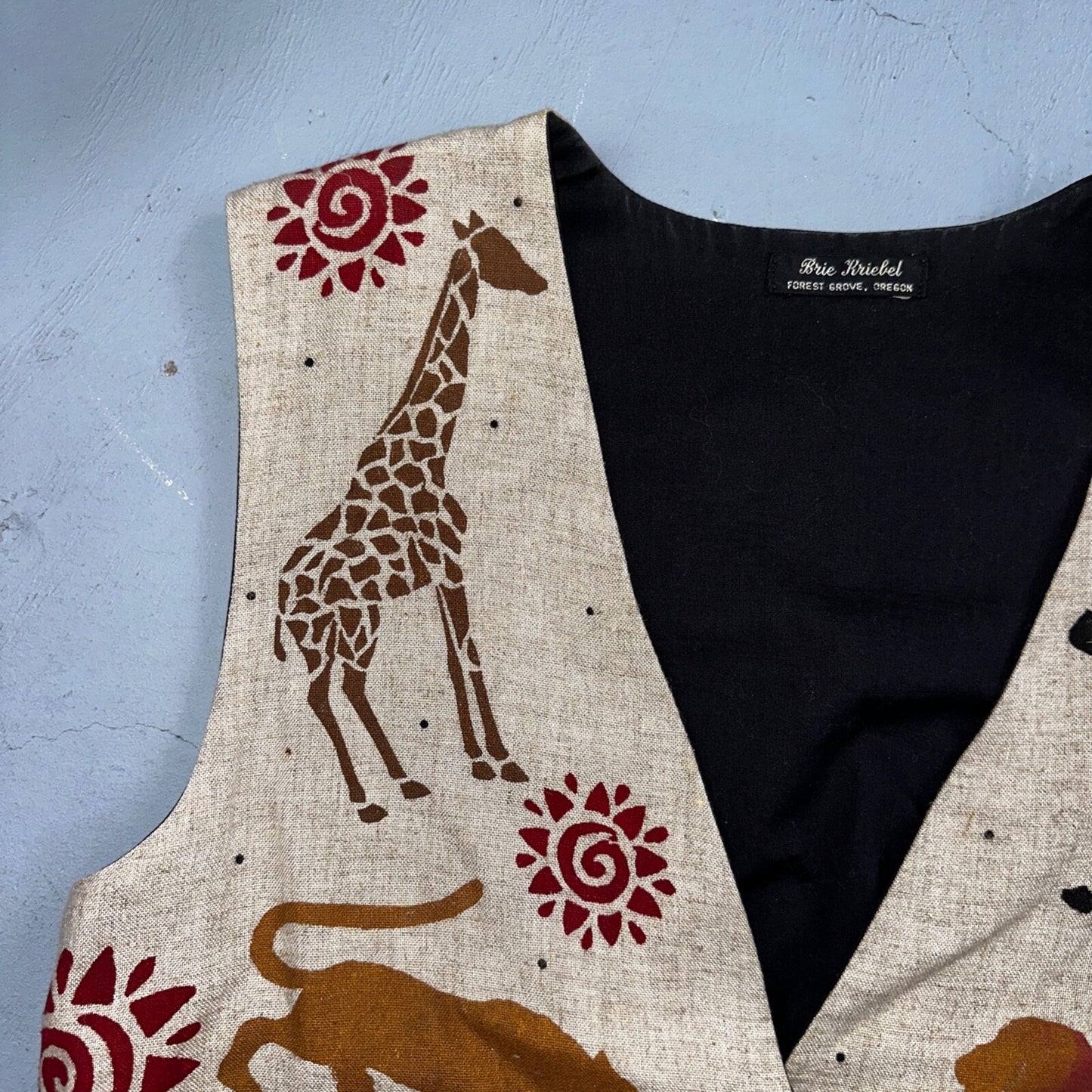 Brie Kriebel Animals Zoo Vest Art to Wear Womens Sz M Rare 80s Giraffe Elephant