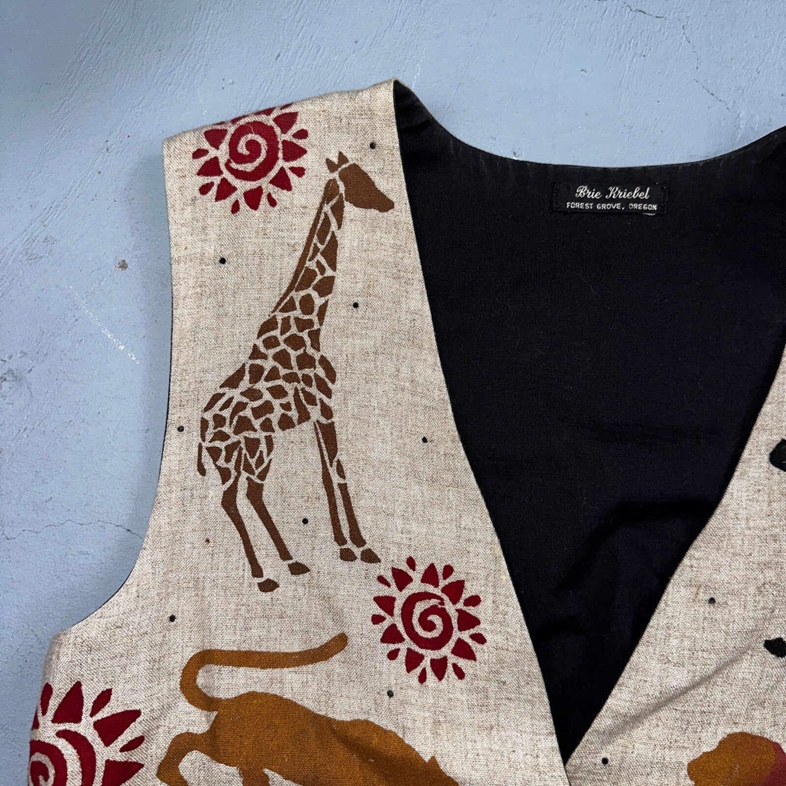 Brie Kriebel Animals Zoo Vest Art to Wear Womens Sz M Rare 80s Giraffe Elephant