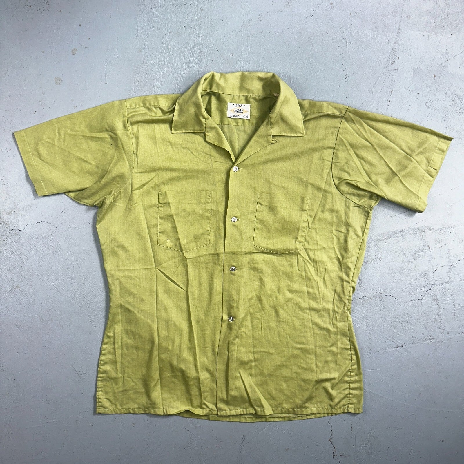 1960s Arrow Green Short Sleeve Button Down Shirt Rockabilly Sanforized Dacron
