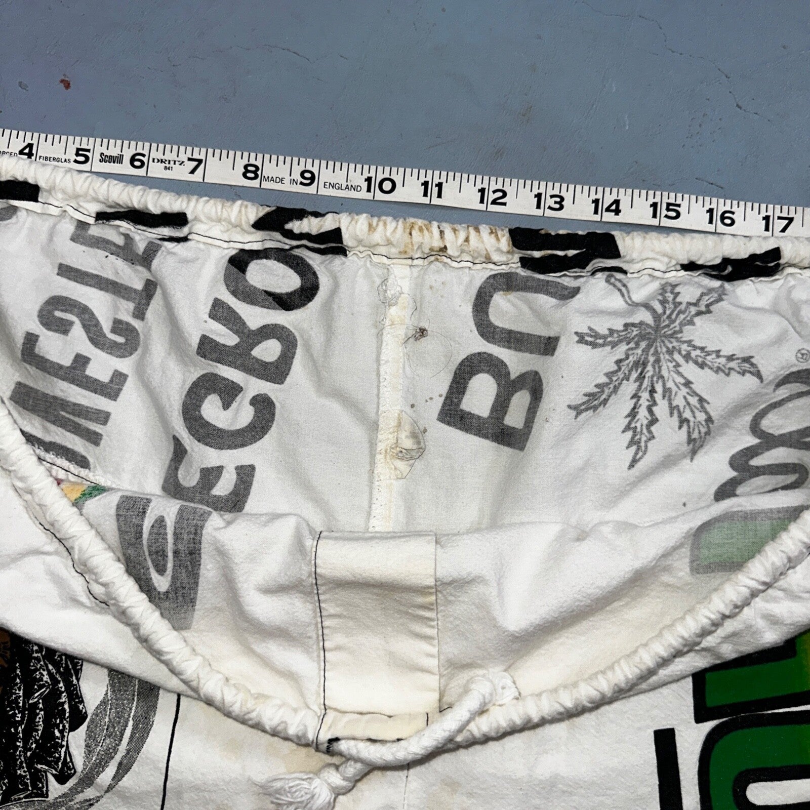 Rasta Bong Pipe Works Long Shorts White 100% Cotton One Size La Trenzz VTG 90s