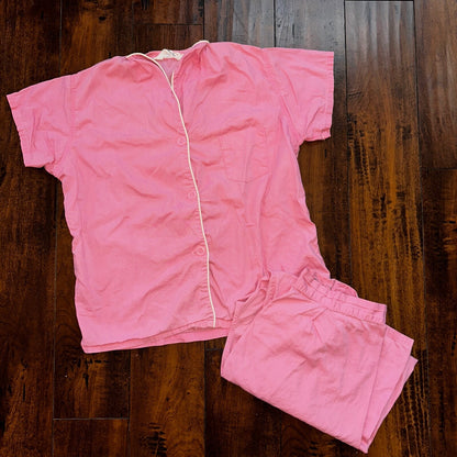 Vintage 50s 60s Tommies Sanforized Sleepwear Pajamas Pair Pants Top Cotton Pink