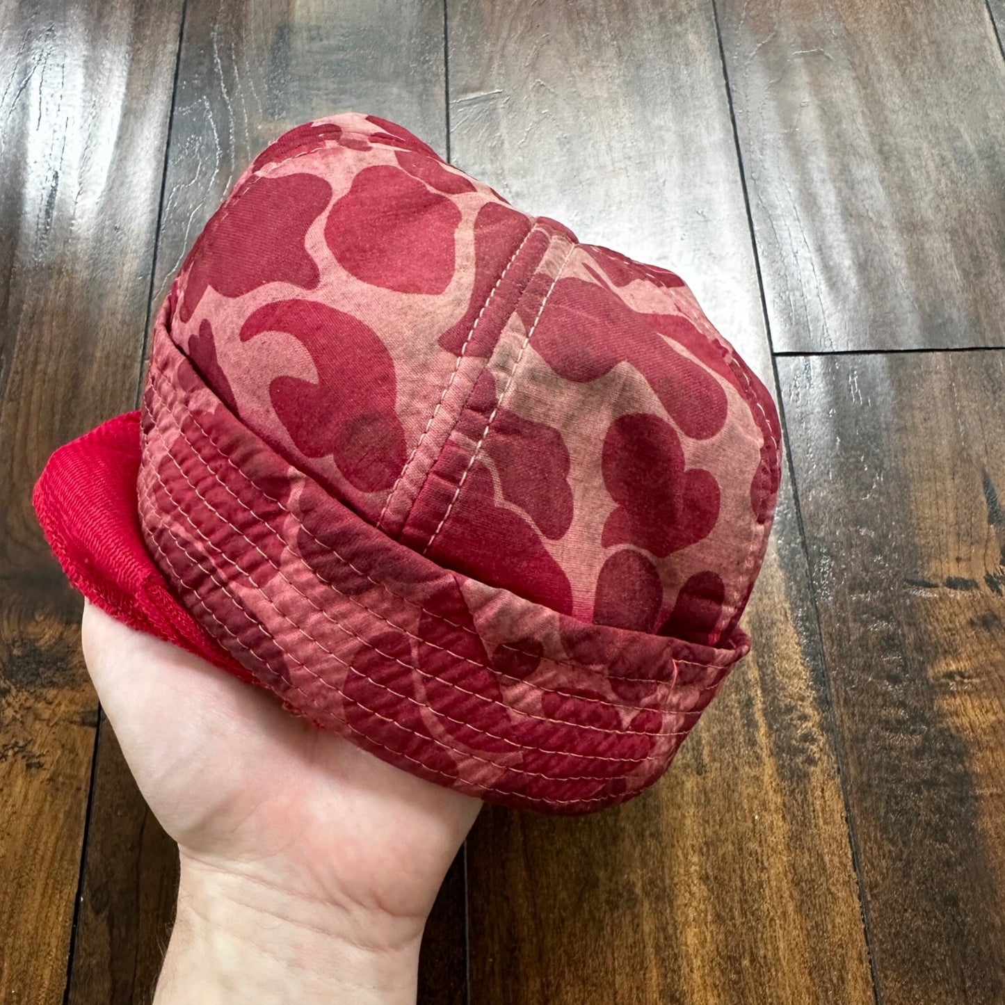 Frogskin 70s Fisherman Vintage Hat Bucket POST WWII Frog Skin Pink Red Camo