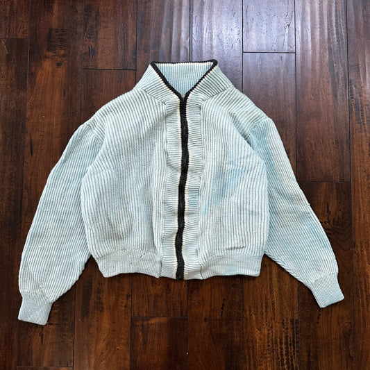 VTG 70s Columbia Knit Rugby Gear Sweater Zip Up Blue Color Block Made In USA