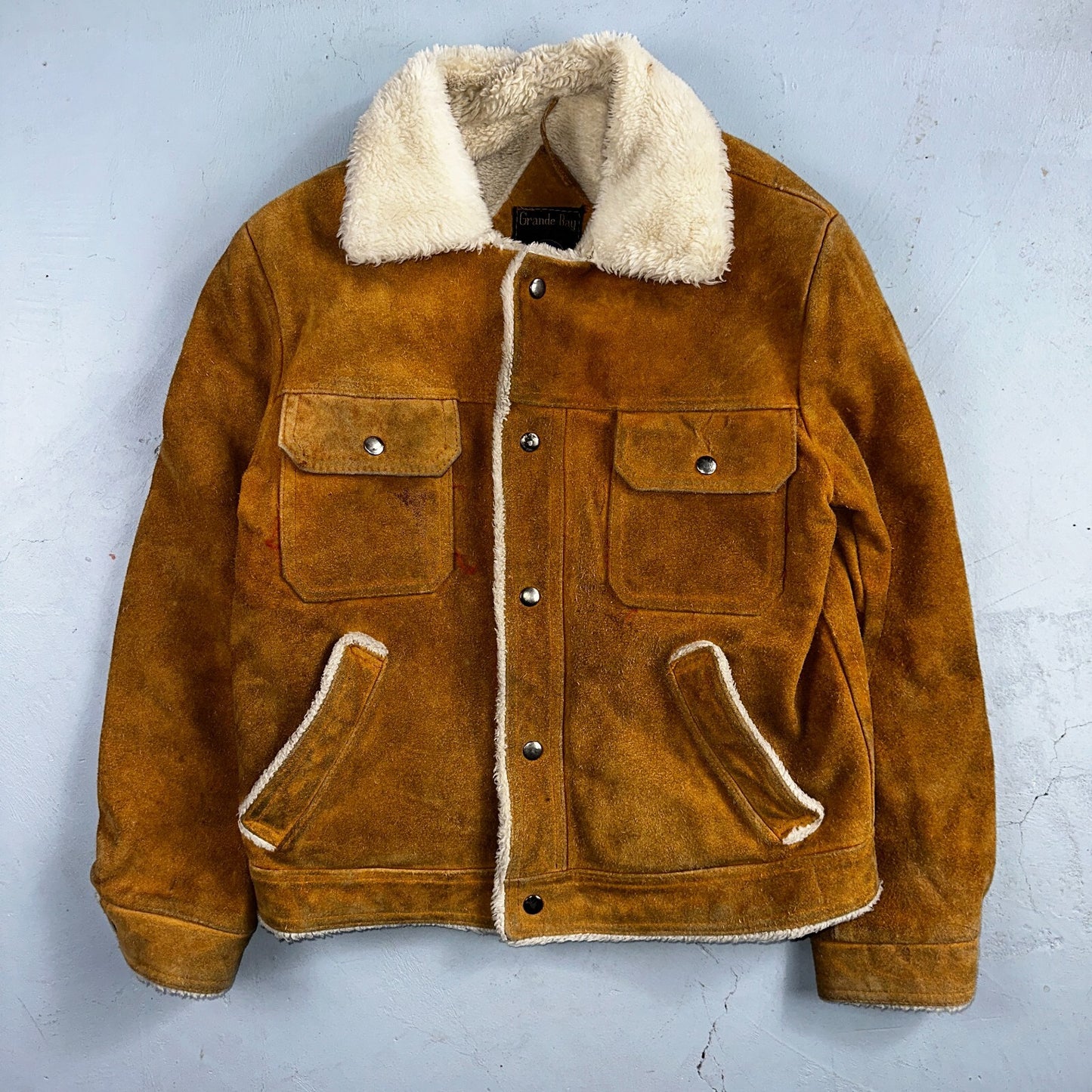 Vintage Suede Grande Bay Rancher Trucker Sherpa Lined Jacket Coat Men's 36