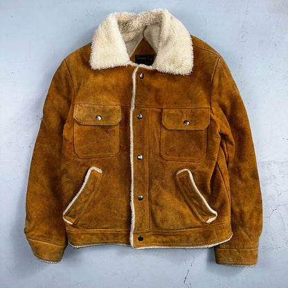 Vintage Suede Grande Bay Rancher Trucker Sherpa Lined Jacket Coat Men's 36