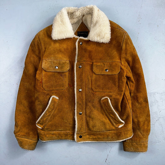 Vintage Suede Grande Bay Rancher Trucker Sherpa Lined Jacket Coat Men's 36