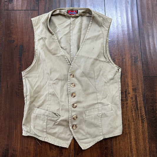 VTG Male Vest Adult Beige Canvas 60s 70s Shooting Hunting buckle back