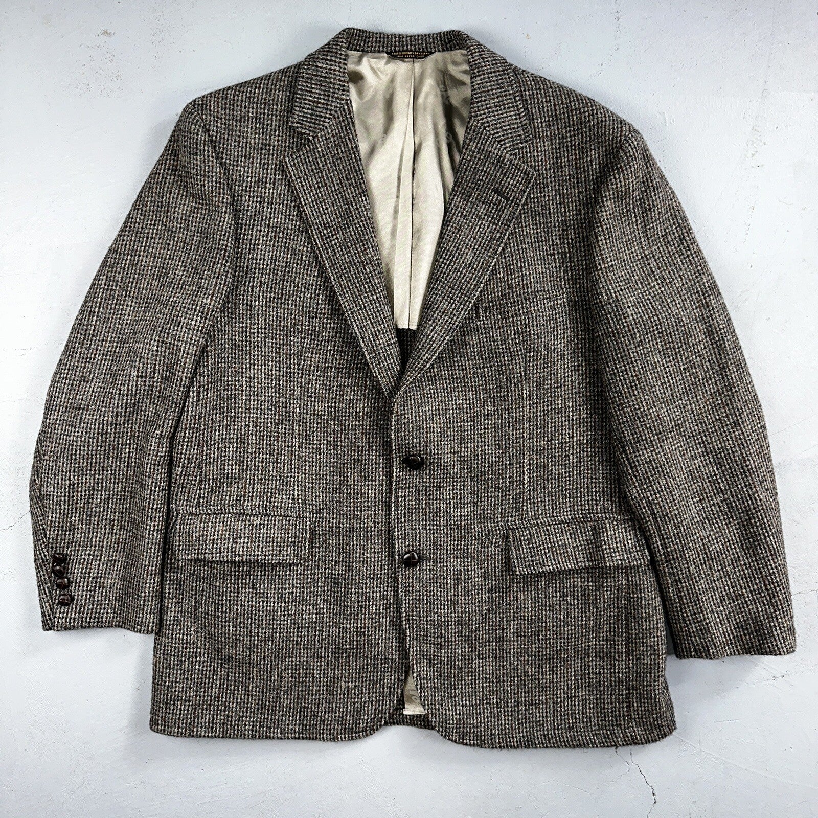Norm Thompson VTG 80s Harris Tweed Preppy Wool Herringbone Blazer Jacket 42