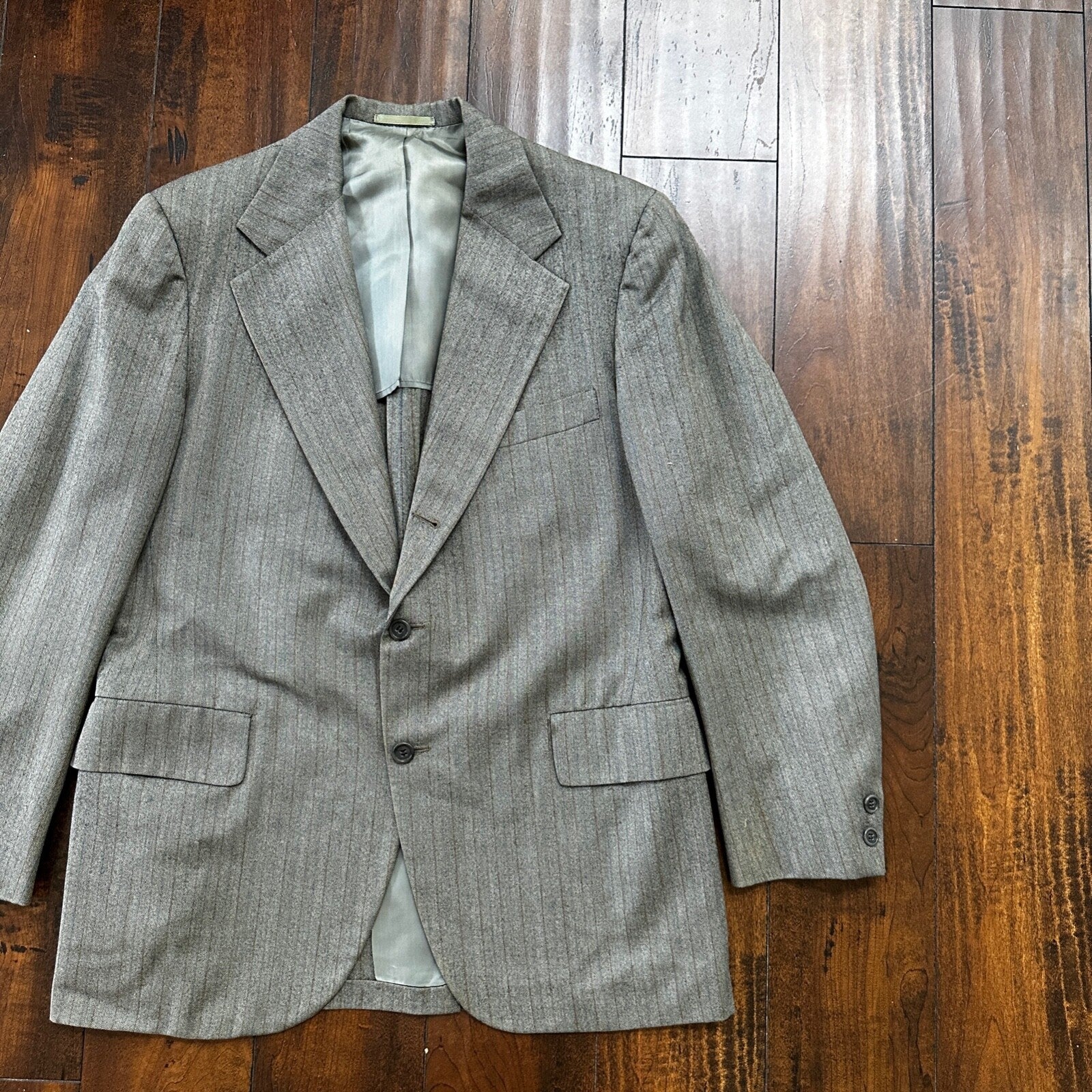 1960s 1970s Brown Striped Sport Jacket VTG Mens Suit 41 33x27 Rockabilly Wool