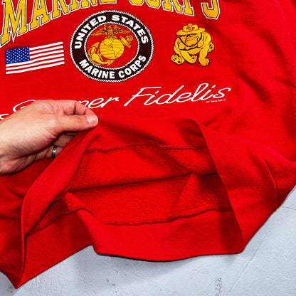 USMC Marine Corp USA VTG 90s Sweatshirt Crewneck Red Semper Fidelis FOTL Rare
