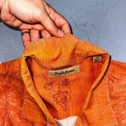 Tommy Bahama Mens Camp Hawaiian Shirt 2XL Silk Orange Aloha Floral Summer