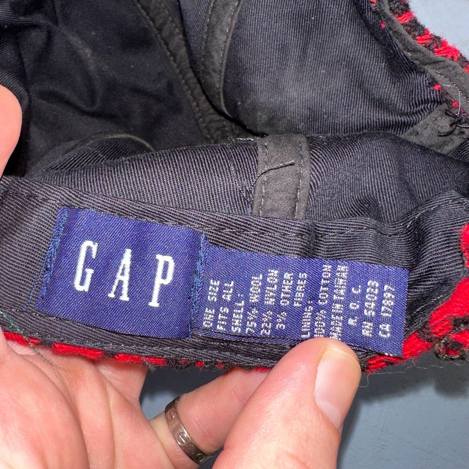 Vintage GAP Wool Hat Cap Adult One Size Adjustable Strapback USA Made 90s Red