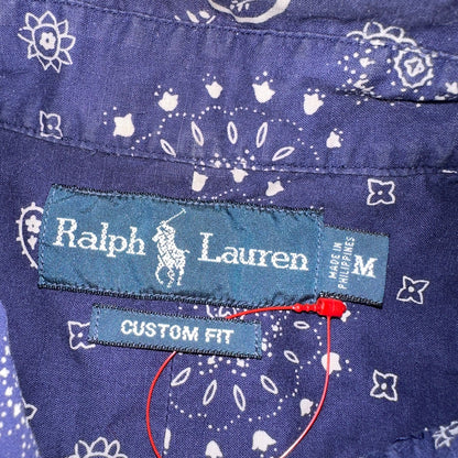 Ralph Lauren Custom Fit Paisley Navy Blue Geometric Pattern M Sleeve Button Up
