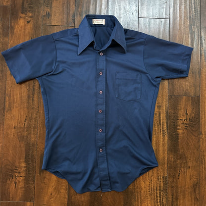 vintage 70s MCGREGOR shirt M button up plaid Blue Single pocket Rockabilly USA